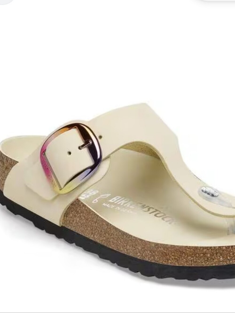 Birkenstock Gizeh Thong Sandal in Cream with Iridescent Buckle
